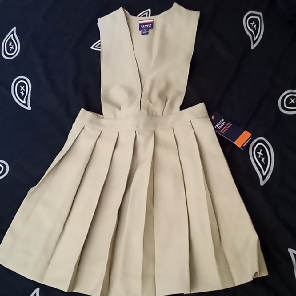 French Toast Cream Sleeveless V-Neck A-Line Dress